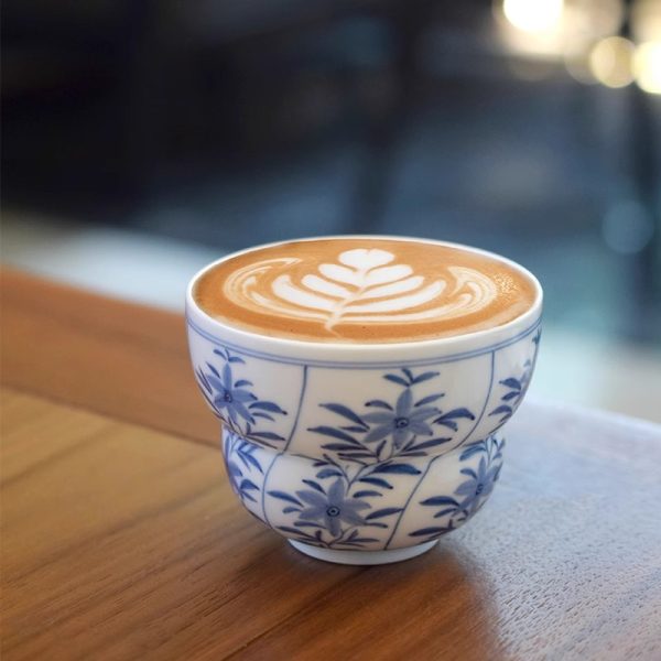 Hand-painted blue and white ceramic cup, gourd shape, perfect for enjoying coffee at home