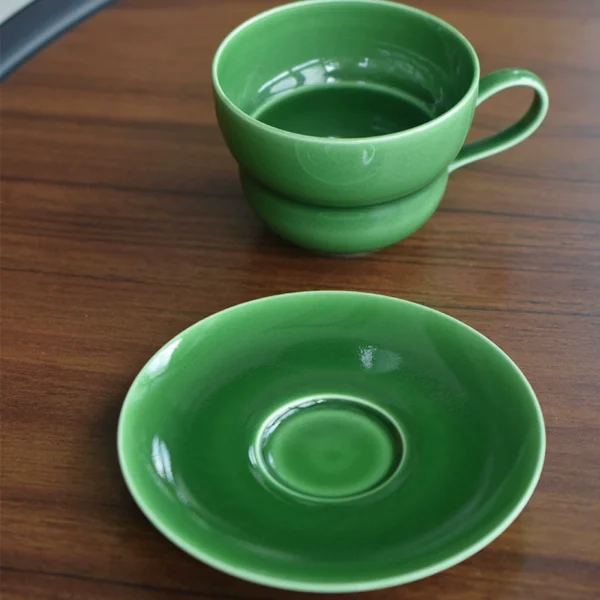 Jade green ceramic coffee mug set, perfectly matched, ideal for personal use or gifting