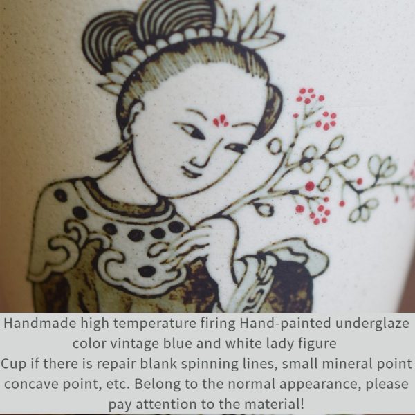 Blue and White Hand-Painted Court Lady Ceramic Drink Mug Underglaze Hand-Painted Lady Detail Close-up Exquisite Craftsmanship