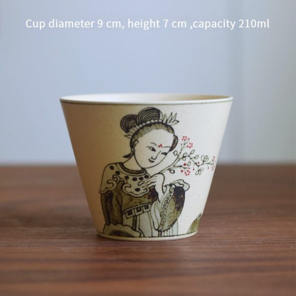 Blue and White Hand-Painted Court Lady Ceramic Coffee Mug Underglaze Technique Elegant Lady in Traditional Eastern Attire 210ml Tea Cup