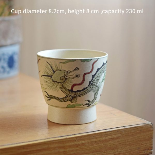 Hand-painted dragon pattern ceramic coffee cup, 8.2cm diameter, 8cm height, 230ml capacity, exquisite design