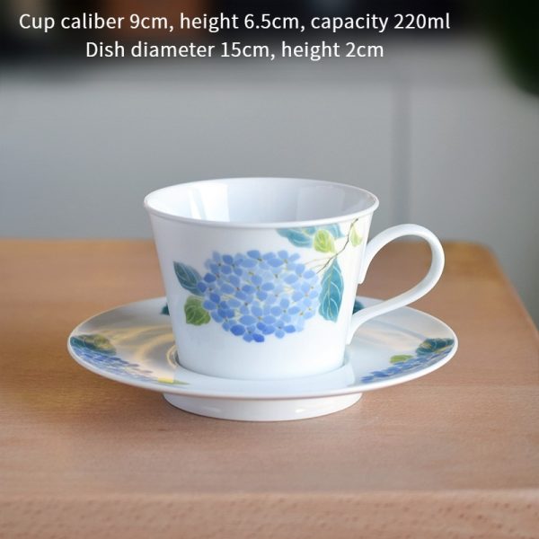 Hand-painted Hydrangea Ceramic Coffee Cup and Saucer Set, 9cm Cup Diameter, 220ml Capacity, 15cm Saucer, Blue Flowers, Elegant and Fresh Design