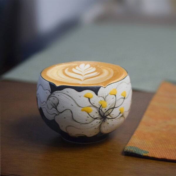Hand-painted Lily ceramic Cup , perfect for enjoying a full cup of coffee after a busy day.