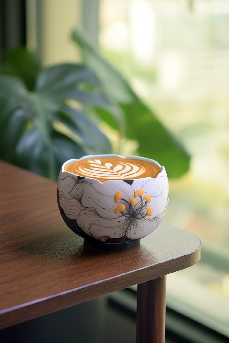 Savor a rich coffee experience with this hand-painted Lily Ceramic Cup , inspired by Nordic craftsmanship