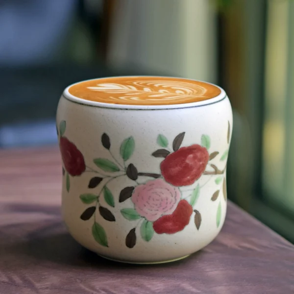 Hand-painted underglaze camellia ceramic coffee mug, perfect gift with vintage design.