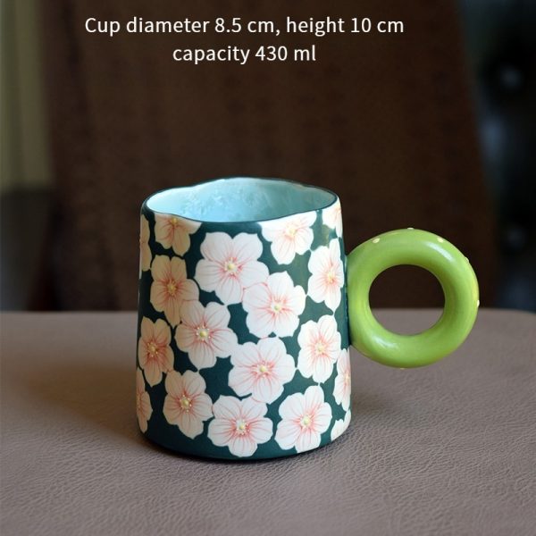 Hand-painted Underglaze Ceramic Sakura Coffee Mug, Large Capacity Water Cup, 8.5cm Rim, 10cm Height, 430ml Capacity, Delicate Pink Cherry Blossom Design