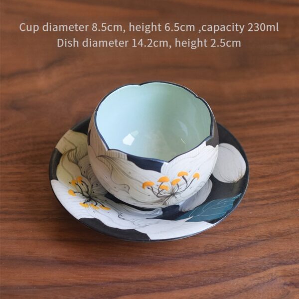 Hand-painted Lily Ceramic Coffee Cup and Saucer Set, 8.5cm Diameter, 230ml Capacity, 14.2cm Saucer