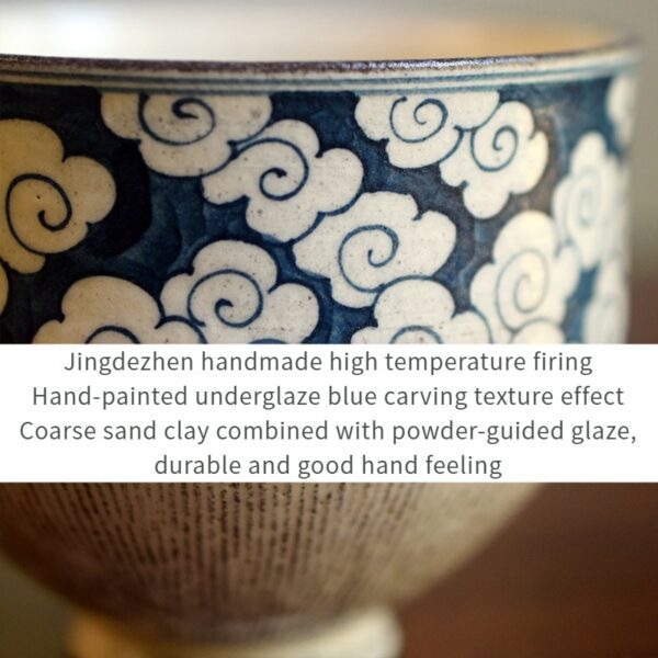 Blue and white ceramic cup with underglaze hand-painted cloud pattern, exquisite craftsmanship