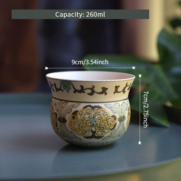 Polychrome chrysanthemum ceramic coffee cup, 9cm diameter, 7cm height, 260ml capacity, perfect for daily coffee enjoyment