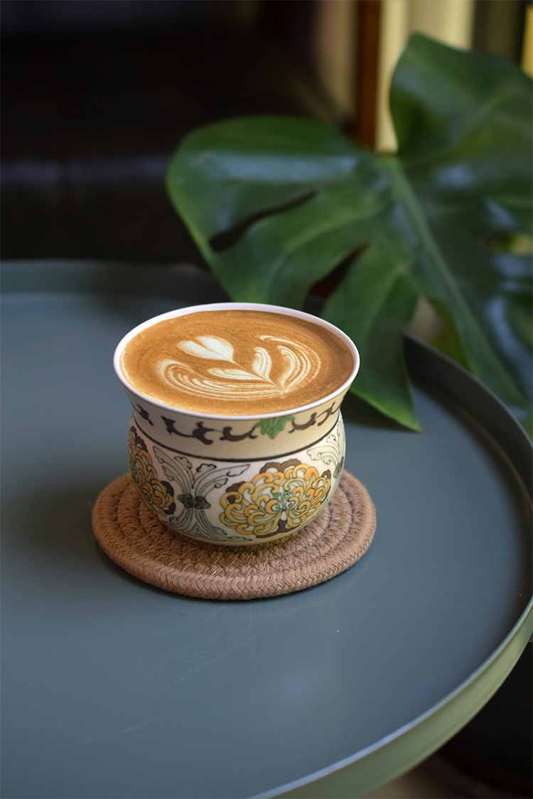 Personalized handcrafted polychrome chrysanthemum ceramic coffee cup, a unique artistic piece, perfect for coffee lovers