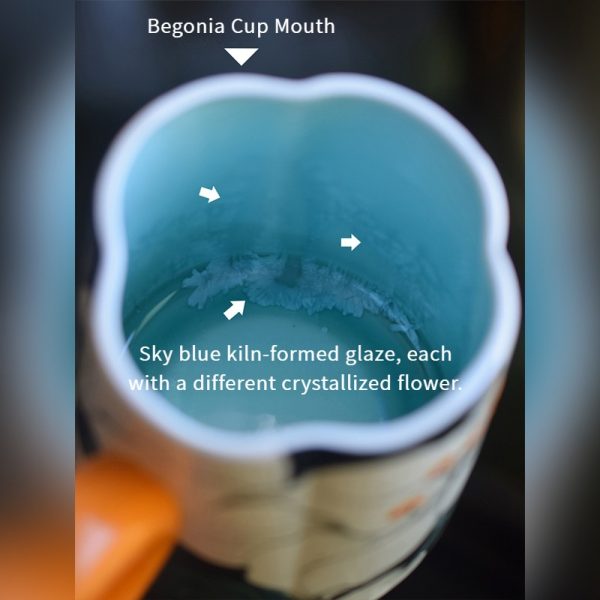 Sakura Ceramic Coffee Mug with Sky Blue Glaze Interior, Unique Crystalline Flower Effect, Each Mug Has a Different Crystalline Pattern