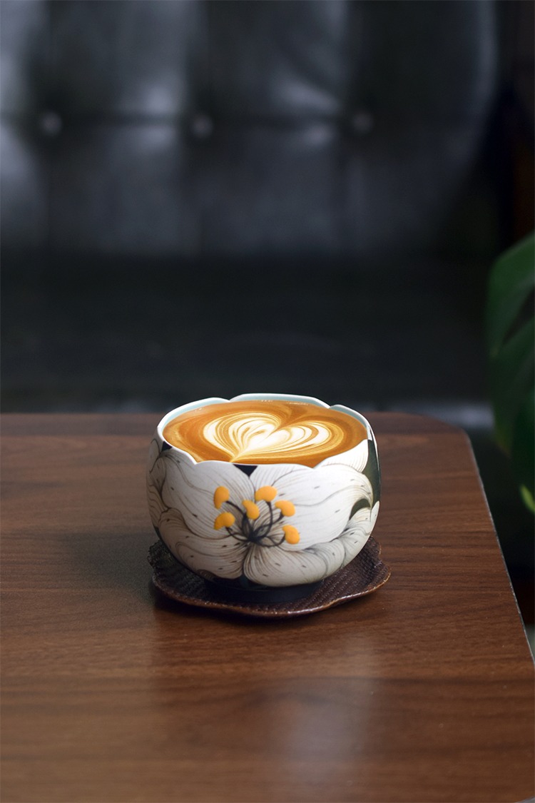 Underglaze hand-painted Lily Cup and Saucer, a personalized coffee gift for friends