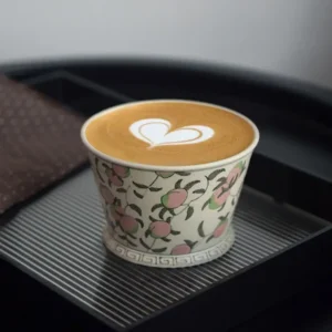 Custom Ceramic Cup with hand-painted peach design, perfect for tea and coffee.
