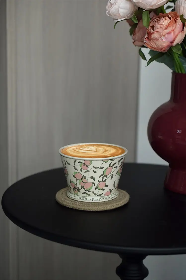 Hand-painted Peach Cup with underglaze craftsmanship, perfect for those who seek quality in life.