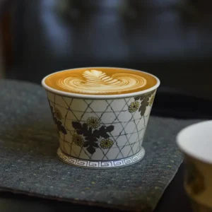 Best handmade porcelain coffee mug featuring hand-painted underglaze chrysanthemum design in vintage Chinese style.