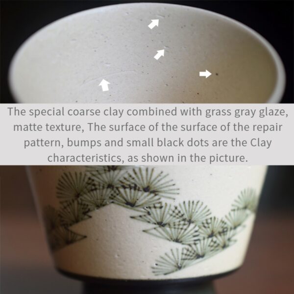 Handmade vintage ceramic coffee cup with inner and outer ash glaze, rustic texture.
