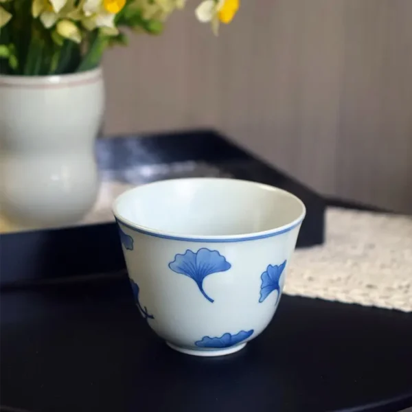 Underglaze porcelain tea cup designed for tea practitioners, blending tradition with elegant craftsmanship