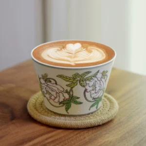 Handmade peony coffee cup features underglaze floral painting and suits daily office coffee moments.