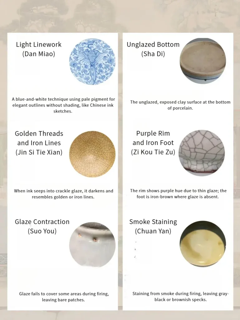 Porcelain surface details – light linework, bare foot, crackle inking, glaze contraction