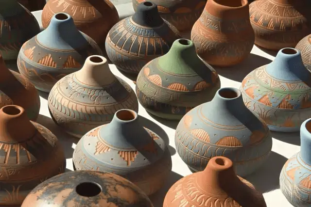 Peony handmade pottery bottle with earthy tones and natural textured surface.