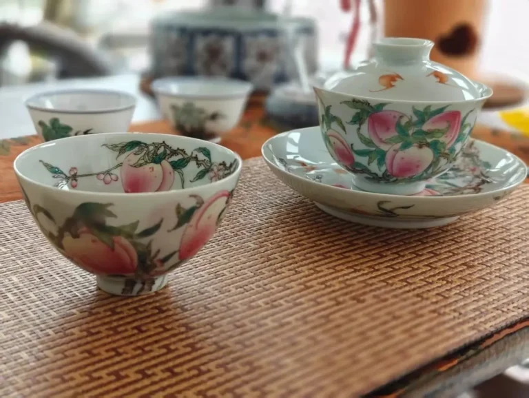Handmade ceramic cup with peach motif from Peony Ceramics