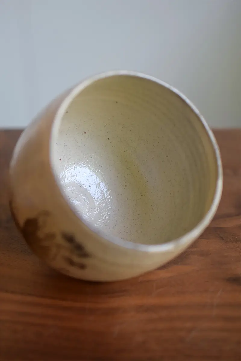 Japanese style ceramic cup with visible hand-thrown marks inside